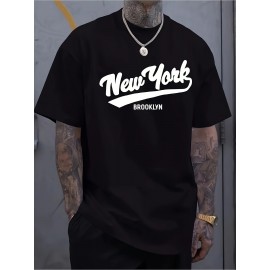 T-shirt gráfica de Brooklyn para homem - 180g de algodão macio, decote redondo, estilo urbano, preto com estampa branca, t-shirt casual de verão, roupa casual | Camisa com estampa ousada | Camisa de textura macia