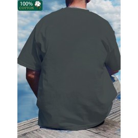 Camiseta Masculina de Algodão Espessado 220g - Estampa Gráfica Geométrica Manga Curta Gola Redonda, Camiseta Casual de Verão com Cores Vibrantes, Lavável à Máquina