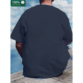 Camiseta Masculina de Algodão Espessado 220g - Estampa Gráfica Geométrica Manga Curta Gola Redonda, Camiseta Casual de Verão com Cores Vibrantes, Lavável à Máquina