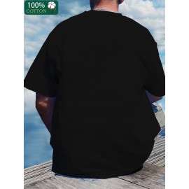 Camiseta Masculina de Algodão Espessado 220g - Estampa Gráfica Geométrica Manga Curta Gola Redonda, Camiseta Casual de Verão com Cores Vibrantes, Lavável à Máquina