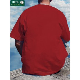 Camiseta Masculina de Algodão Espessado 220g - Estampa Gráfica Geométrica Manga Curta Gola Redonda, Camiseta Casual de Verão com Cores Vibrantes, Lavável à Máquina