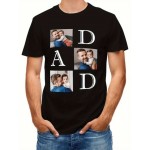 Camiseta de Pai com 4 Fotos & Estampa DAD - Presente para o Dia dos Pais, Manga Curta Preta em Algodão Macio e Respirável 180gsm, Lavável na Máquina, Camisa Casual Masculina, Lembrança Familiar, Design Engraçado, Conforto Garantido, Presentes para Papai