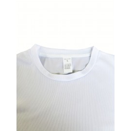T-shirt masculina com estampa-azul marinho casual de verão, leve poliéster, concha redonda, mangas curtas, padrão geométrico, lavável à máquina.