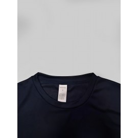 T-shirt masculina com estampa-azul marinho casual de verão, leve poliéster, concha redonda, mangas curtas, padrão geométrico, lavável à máquina.