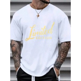 T-shirt de gola redonda para homem, branco, edição limitada, impressão dourada, casual, streetwear