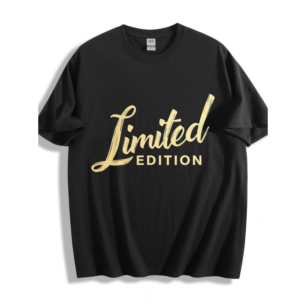 T-shirt de gola redonda para homem, branco, edição limitada, impressão dourada, casual, streetwear