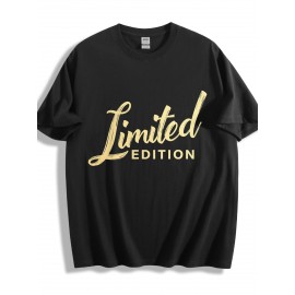 T-shirt de gola redonda para homem, branco, edição limitada, impressão dourada, casual, streetwear