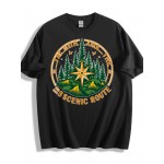 Camiseta Masculina de Aventura ao Ar Livre - Caminho Cênico com Rosa dos Ventos e Bússola, Leve e Respirável para Trilhas, Acampamento e Viagens - Presente Perfeito para Amantes da Natureza, Equipamento de Hiking, Roupa Casual, Construção Durável