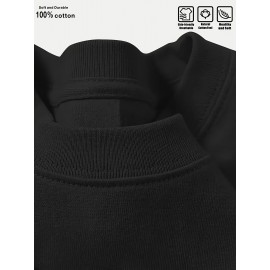 1-Pacote Camiseta Masculina 100% Algodão - Tecido Espesso e Respirável, Alta Elasticidade & Antirriscos, Corte Solto com Estampa de Letras, Lavável à Máquina para o Dia dos Pais/Presente para Namorado