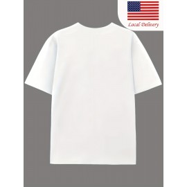 T-shirt de manga curta e decote redondo para o Dia da Independência, exclusiva em algodão puro de 180g, casual e confortável, com padrão de águia espalhada e bandeira americana, elegante, casual e suave, em algodão puro, confortável e respirável.