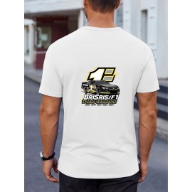 Camisetas BRISRIS F1 WORLD CHAMPION com Estampa de Carro de Corrida para Homens - 100% Algodão, Gola Redonda Casual - Camisetas Masculinas Elegantes e Confortáveis, Respirável de Manga Curta