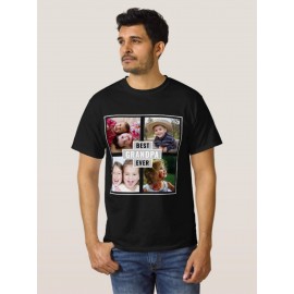 Camiseta Personalizada com Colagem de 4 Fotos Melhor Avô do Mundo - Tee de Algodão com Nome, Estampa Engraçada Unissex para Presentes Familiares, Passeios de Verão & Vestuário Casual, Confortável