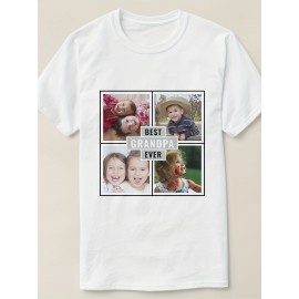 Camiseta Personalizada com Colagem de 4 Fotos Melhor Avô do Mundo - Tee de Algodão com Nome, Estampa Engraçada Unissex para Presentes Familiares, Passeios de Verão & Vestuário Casual, Confortável