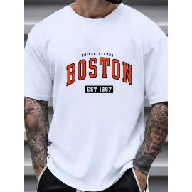 Camiseta Masculina com Estampa de Boston - 100% Algodão Gola Redonda com Gráfico Ousado 