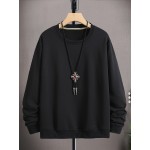 Moletom Masculino de Poliéster Macio na Cor Creme - Casual, Elegante com Manga Longa e Gola Redonda com Detalhe de Chaveiro de Esqueleto, Lavável à Máquina para Uso Confortável ao Ar Livre na Primavera & Outono