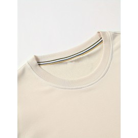 Moletom Masculino de Poliéster Macio na Cor Creme - Casual, Elegante com Manga Longa e Gola Redonda com Detalhe de Chaveiro de Esqueleto, Lavável à Máquina para Uso Confortável ao Ar Livre na Primavera & Outono