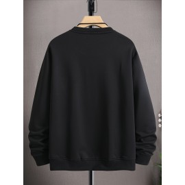 Moletom Masculino de Poliéster Macio na Cor Creme - Casual, Elegante com Manga Longa e Gola Redonda com Detalhe de Chaveiro de Esqueleto, Lavável à Máquina para Uso Confortável ao Ar Livre na Primavera & Outono