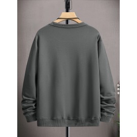 Moletom Masculino de Poliéster Macio na Cor Creme - Casual, Elegante com Manga Longa e Gola Redonda com Detalhe de Chaveiro de Esqueleto, Lavável à Máquina para Uso Confortável ao Ar Livre na Primavera & Outono