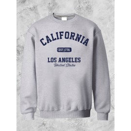Califórnia, Los Angeles, Suéter de Pescoço Redondo Estampado em Poliéster, Unissex, Novo Estilo, Solto e Confortável, Adequado para Viagens e Uso Casual