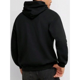 Moletom 1 peça / 100% poliéster, Moletom com bolso canguru de cor sólida, Manga longa casual com cordão, Outono e Inverno para homens