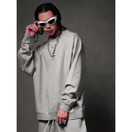 Moletom de cor sólida, Casual, Elegante, Versátil, Para o dia a dia, Esportivo, Estampa suave, Moletom confortável de manga longa para homens, Roupa casual de primavera e outono, Roupa de exterior para homens, Presente unissex