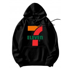 1pc Moletom Casual Masculino de Algodão com Estampa Seven Eleven, Tecido de Malha Levemente Elástico, Gola com Capuz, Modelagem Regular para Primavera/Outono