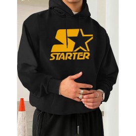 Moletom Casual Masculino com Estampa de Letras na Moda - Mistura de Algodão Aconchegante, Lavável à Máquina, Perfeito para Uso Externo no Outono & Inverno