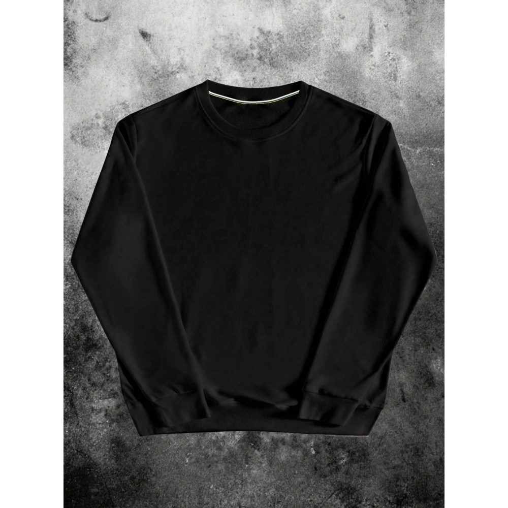 Suéter de gola redonda em cor sólida, suéter casual de mangas compridas, moda casual em casa para esportes e lazer, suéter confortável para homens, top casual de primavera e outono, moletom com punhos simples em cor sólida para homens