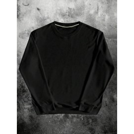 Suéter de gola redonda em cor sólida, suéter casual de mangas compridas, moda casual em casa para esportes e lazer, suéter confortável para homens, top casual de primavera e outono, moletom com punhos simples em cor sólida para homens