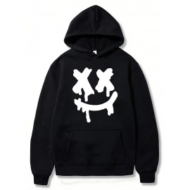 Moletom Masculino com Capuz Preto e Estampa Branca - Mistura de Algodão-Poliéster, Bolso Canguru, Ajuste Regular, Textura Média, Conforto para Todas as Estações, Lavável na Máquina, Moda Streetwear, Estilo Esportivo, Construção Durável, Moletom Casual, Te