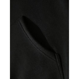 Moletom Masculino com Capuz Preto e Estampa Branca - Mistura de Algodão-Poliéster, Bolso Canguru, Ajuste Regular, Textura Média, Conforto para Todas as Estações, Lavável na Máquina, Moda Streetwear, Estilo Esportivo, Construção Durável, Moletom Casual, Te