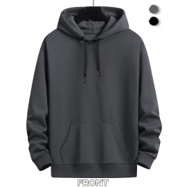 Moletom masculino básico de cor sólida, novo na moda, versátil e confortável, adequado para o outono, inverno e primavera, ideal para esportes diários, com bolso e capuz para uso casual ao ar livre.
