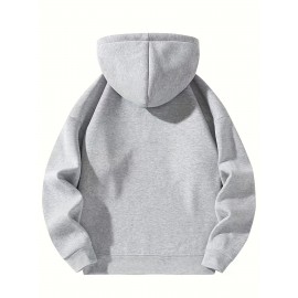 Moletom com Capuz Forrado em Fleece para Homens - Cinza, Manga Comprida, Gola com Zíper, Quente e Confortável para Uso Casual, Moletom Esportivo | Estilo Casual Hoodie | Bolsos Funcionais, Suéter com Capuz