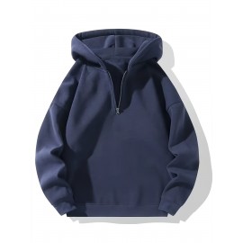 Moletom com Capuz Forrado em Fleece para Homens - Cinza, Manga Comprida, Gola com Zíper, Quente e Confortável para Uso Casual, Moletom Esportivo | Estilo Casual Hoodie | Bolsos Funcionais, Suéter com Capuz