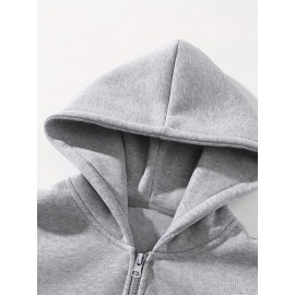 Moletom com Capuz Forrado em Fleece para Homens - Cinza, Manga Comprida, Gola com Zíper, Quente e Confortável para Uso Casual, Moletom Esportivo | Estilo Casual Hoodie | Bolsos Funcionais, Suéter com Capuz