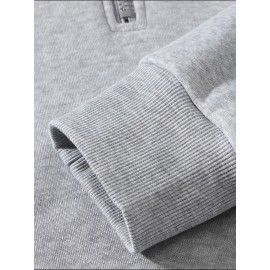 Moletom com Capuz Forrado em Fleece para Homens - Cinza, Manga Comprida, Gola com Zíper, Quente e Confortável para Uso Casual, Moletom Esportivo | Estilo Casual Hoodie | Bolsos Funcionais, Suéter com Capuz