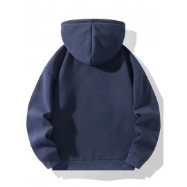 Moletom com Capuz Forrado em Fleece para Homens - Cinza, Manga Comprida, Gola com Zíper, Quente e Confortável para Uso Casual, Moletom Esportivo | Estilo Casual Hoodie | Bolsos Funcionais, Suéter com Capuz