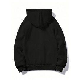 Moletom com Capuz Masculino Preto e Estampa Geométrica - Moletom de Poliéster Macio de Manga Comprida com Capuz Ajustável por Cordão, Bolso Canguru Espaçoso e Conforto para Vestuário Casual Urbano