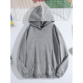 Moletom de Outono e Inverno, Pode Ser Usado no Dia a Dia, Cor Sólida Lavada para Dar Aparência de Velho, Blusa de Gola Redonda sem Cordão, Moda Masculina, Moletom