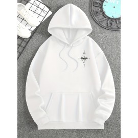 Camisola com capuz estampada de galáxias para outono/inverno masculino, forro de Terry francês, poliéster, tecido de tricô não elástico, ajuste solto com detalhe de bolso, estilo casual desportivo com capuz
