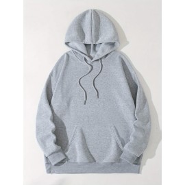 Camisola de malha com capuz para homem, de cor sólida, simples, para outono e inverno, com bolso canguru, design casual, para homem, para atividades ao ar livre.