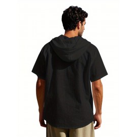Camisas de Linho Masculinas Casuais com Manga Curta e Gola em V, Blusas Soltas para o Verão