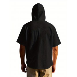 Camisas de Linho Masculinas Casuais com Manga Curta e Gola em V, Blusas Soltas para o Verão