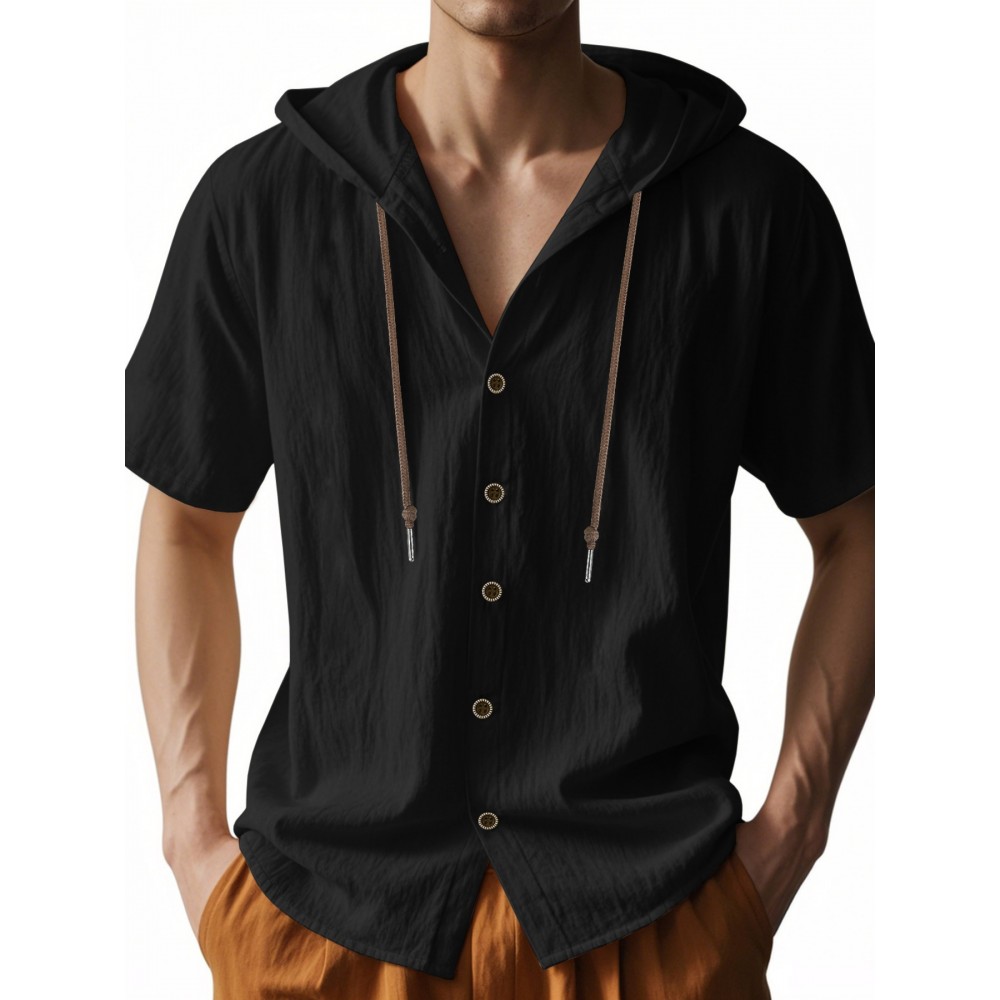 Camisas de Linho Masculinas Casuais com Manga Curta e Gola em V, Blusas Soltas para o Verão