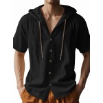 Camisas de Linho Masculinas Casuais com Manga Curta e Gola em V, Blusas Soltas para o Verão