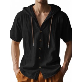 Camisas de Linho Masculinas Casuais com Manga Curta e Gola em V, Blusas Soltas para o Verão