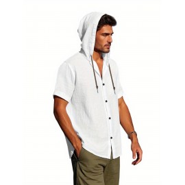 Camisas de Linho Masculinas Casuais com Manga Curta e Gola em V, Blusas Soltas para o Verão