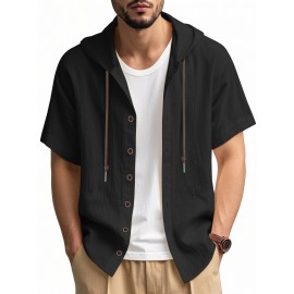Camisas de Linho Masculinas Casuais com Manga Curta e Gola em V, Blusas Soltas para o Verão