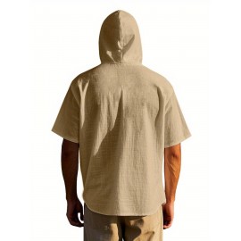 Camisas de Linho Masculinas Casuais com Manga Curta e Gola em V, Blusas Soltas para o Verão