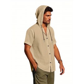 Camisas de Linho Masculinas Casuais com Manga Curta e Gola em V, Blusas Soltas para o Verão